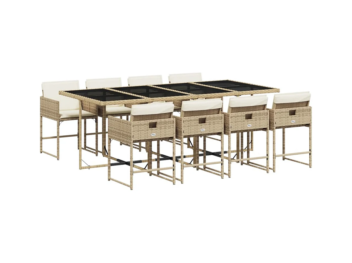Sener  Ensemble à manger de jardin et coussins 9 pcs beige Poly rotin