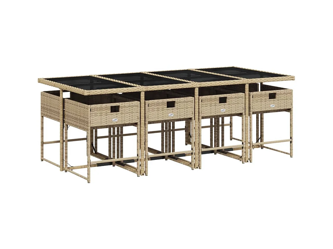 Sener  Ensemble à manger de jardin et coussins 9 pcs beige Poly rotin