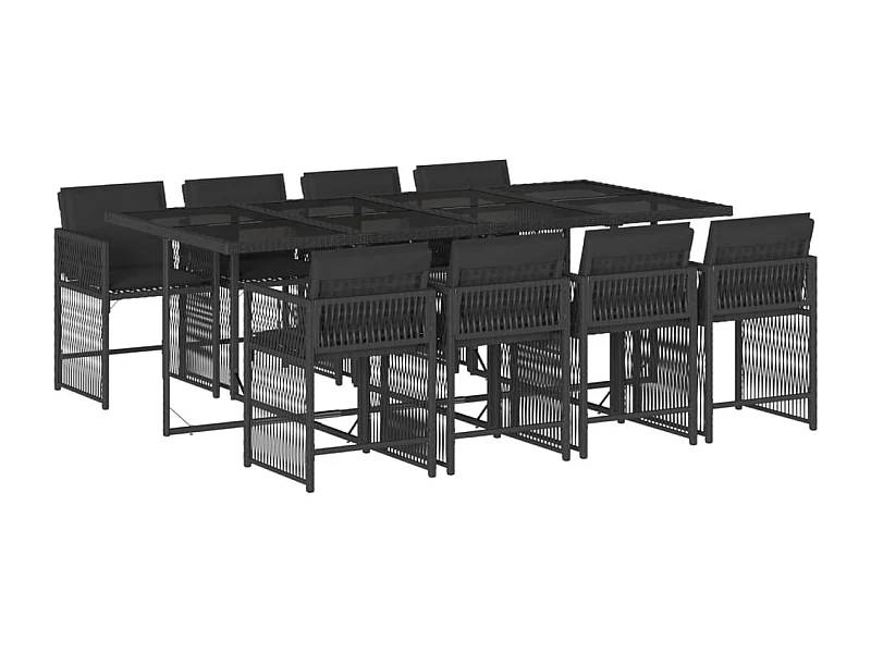 Jeffersontown  Set de comedor de jardín 9 pzas y cojines ratán sintético negro