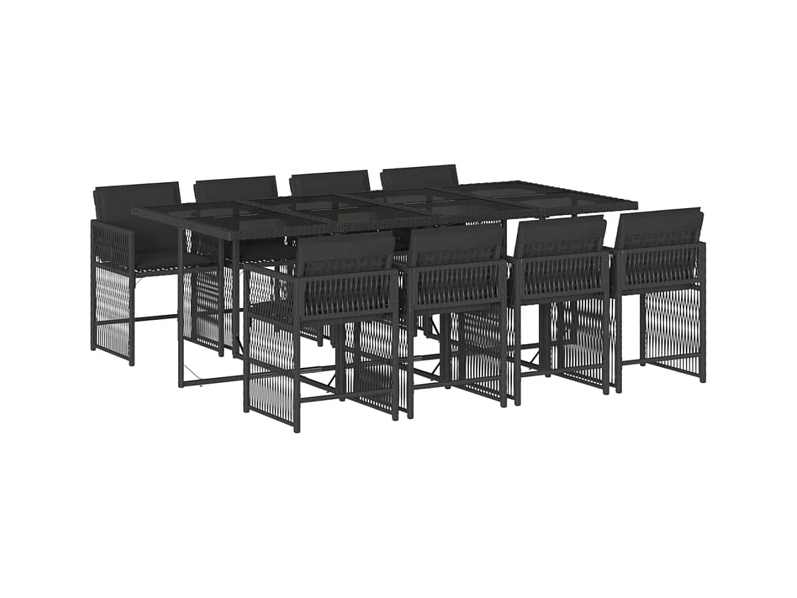 Jeffersontown  Set de comedor de jardín 9 pzas y cojines ratán sintético negro