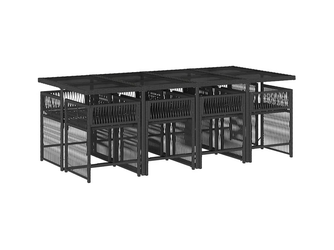 Jeffersontown  Set de comedor de jardín 9 pzas y cojines ratán sintético negro