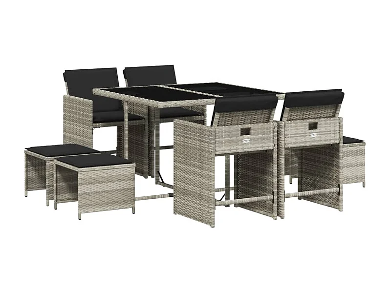 Bonno  Ensemble à manger de jardin et coussins 9 pcs gris clair rotin