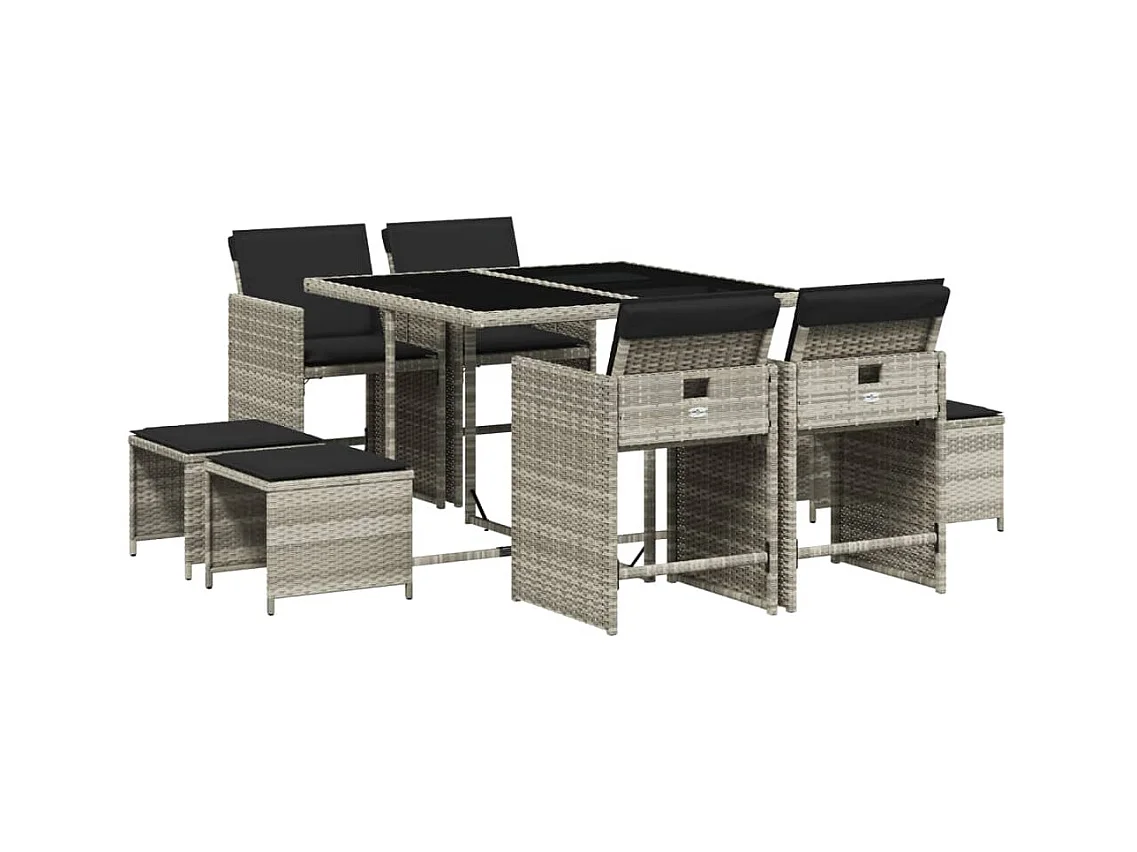 Bonno  Ensemble à manger de jardin et coussins 9 pcs gris clair rotin