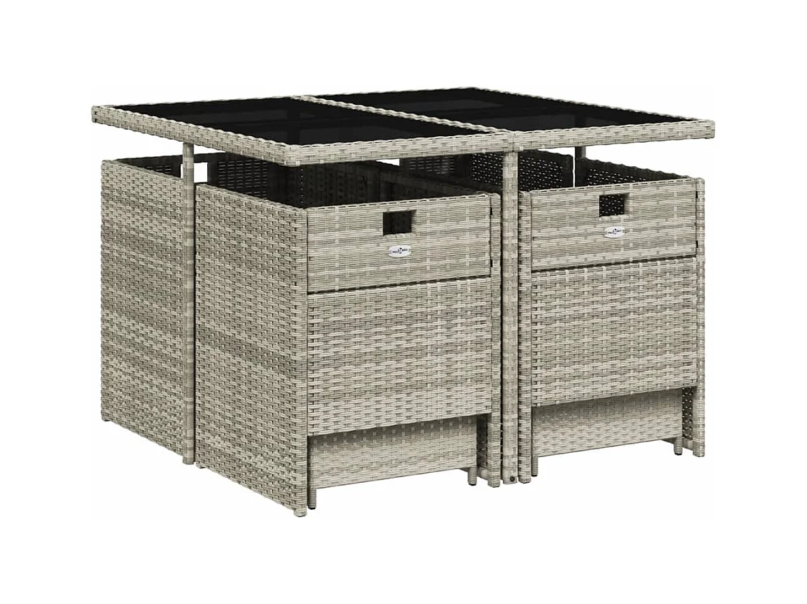 Bonno  Ensemble à manger de jardin et coussins 9 pcs gris clair rotin