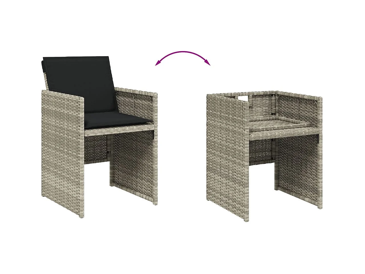 Bonno  Ensemble à manger de jardin et coussins 9 pcs gris clair rotin