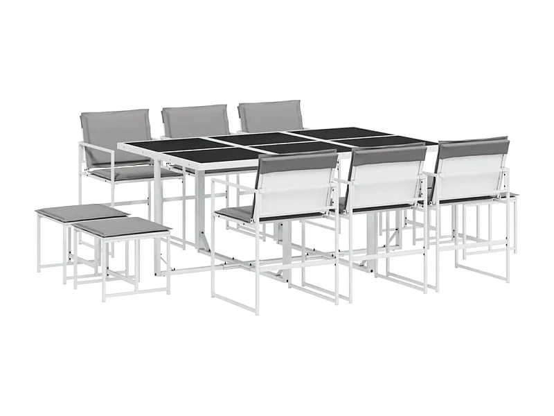 Blythe  Ensemble à manger de jardin avec coussins 11pcs blanc textilène