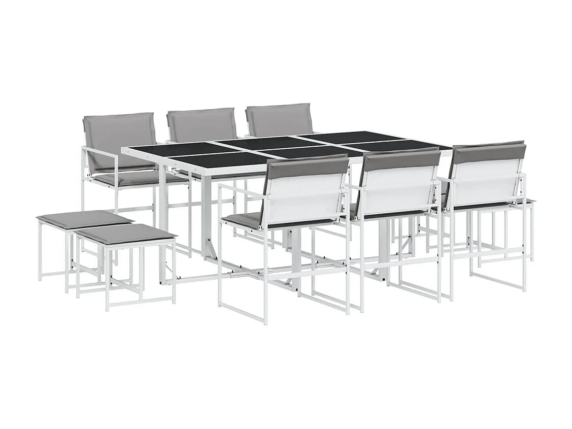 Blythe  Ensemble à manger de jardin avec coussins 11pcs blanc textilène