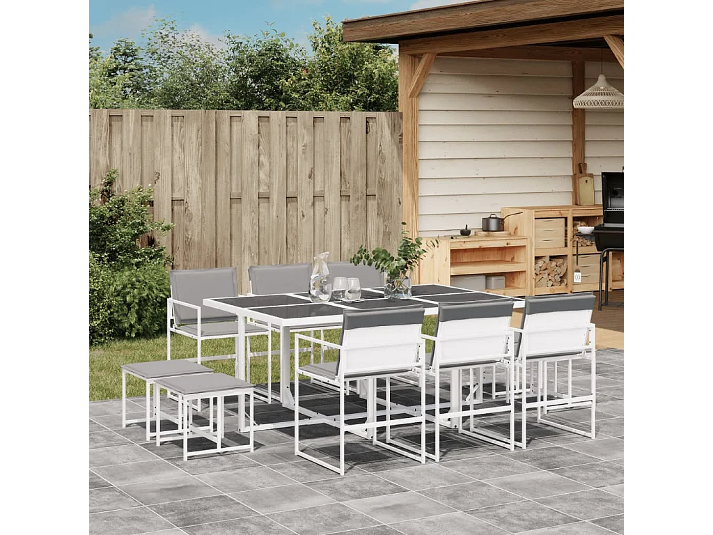 Blythe  Ensemble à manger de jardin avec coussins 11pcs blanc textilène