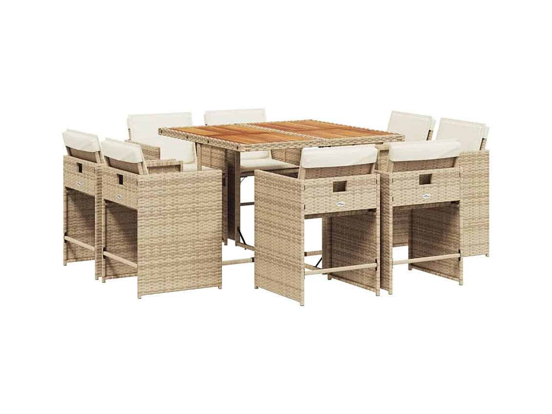 An Daingean  Ensemble à manger de jardin et coussins 9 pcs beige Poly rotin