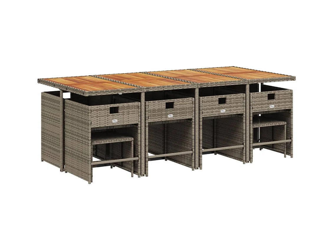 Zenn  Ensemble à manger de jardin coussins 13 pcs gris résine tressée