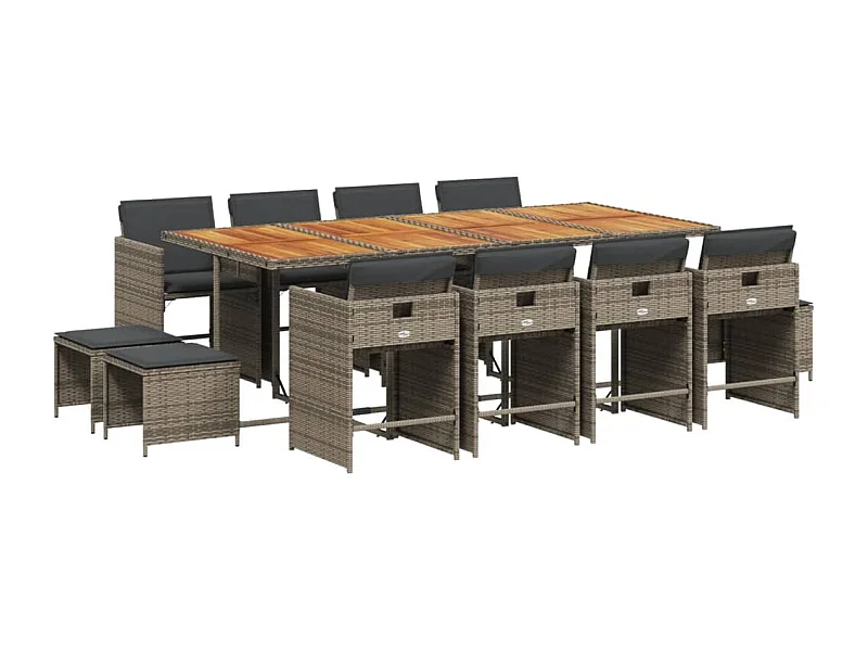 Zenn  Ensemble à manger de jardin coussins 13 pcs gris résine tressée