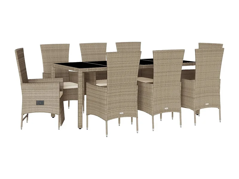 Barnesville  Ensemble à manger de jardin et coussins 9 pcs beige Poly rotin