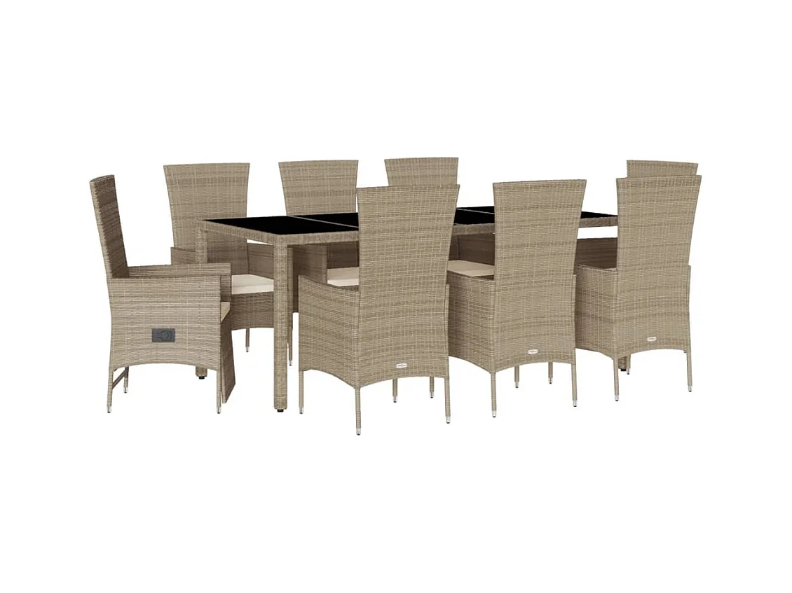 Barnesville  Ensemble à manger de jardin et coussins 9 pcs beige Poly rotin