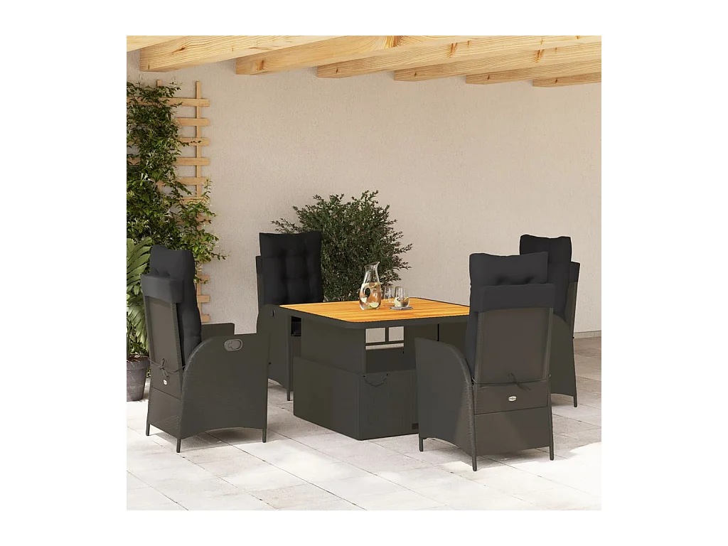 Sandviken  Ensemble à manger de jardin coussins 5pcs Noir Résine tressée