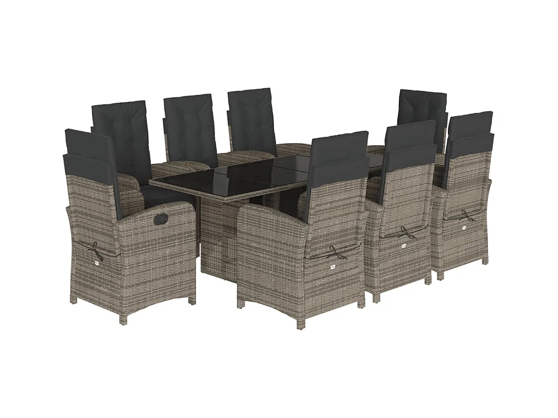 Thomian  9-delige Tuinset met kussens poly rattan grijs
