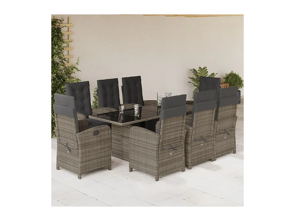 Thomian  9-delige Tuinset met kussens poly rattan grijs