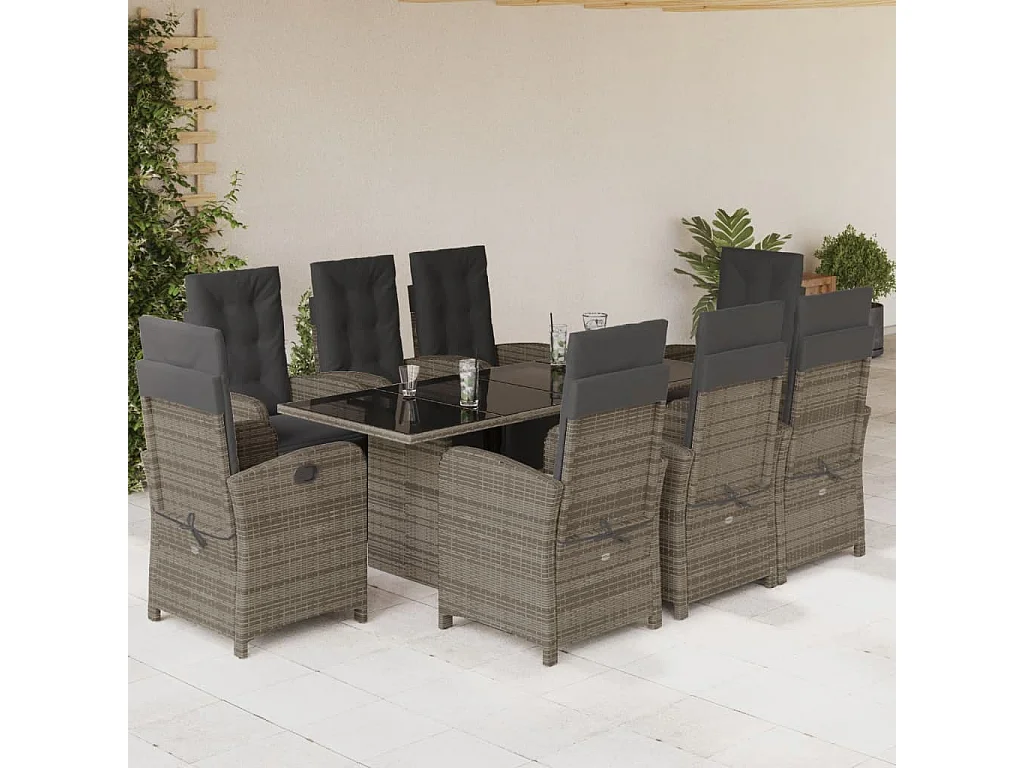 Thomian  9-delige Tuinset met kussens poly rattan grijs