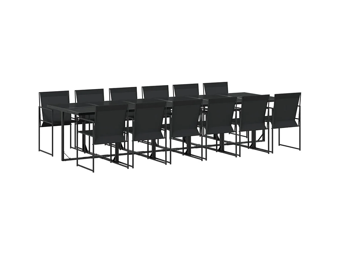 Suze  Juego de comedor de jardín 13 piezas textileno negro