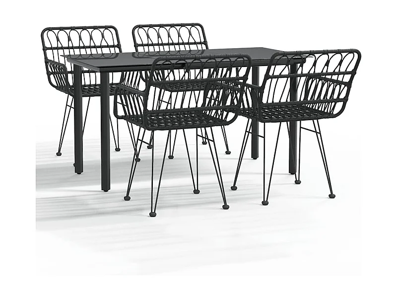 Francisca  Ensemble à manger de jardin 5 pcs Noir Résine tressée