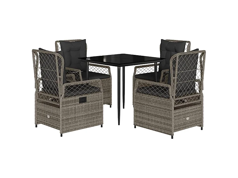 Zalan  Ensemble à manger de jardin 5 pcs coussins gris résine tressée