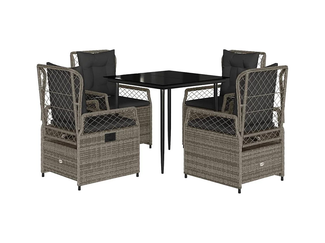 Zalan  Ensemble à manger de jardin 5 pcs coussins gris résine tressée