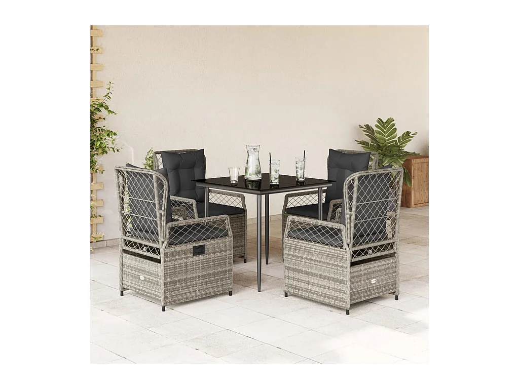 Zalan  Ensemble à manger de jardin 5 pcs coussins gris résine tressée