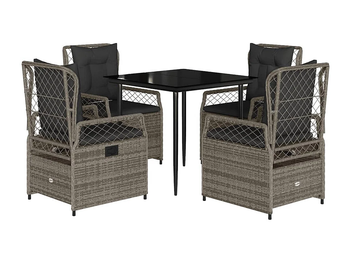 Zalan  Ensemble à manger de jardin 5 pcs coussins gris résine tressée