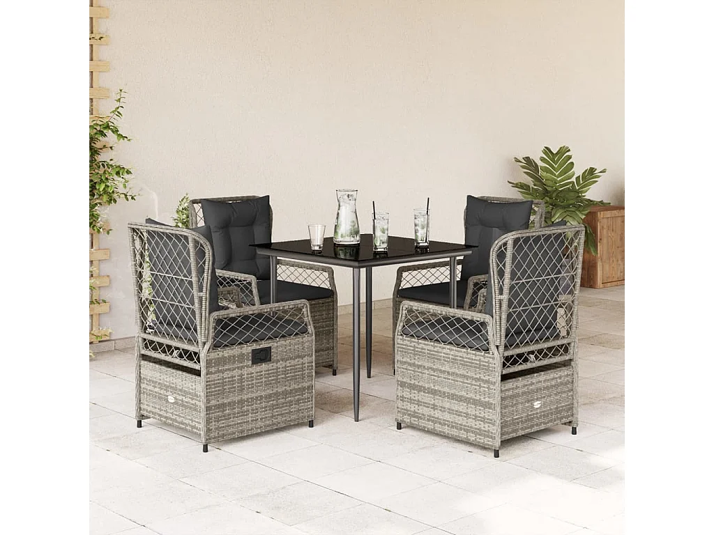 Zalan  Ensemble à manger de jardin 5 pcs coussins gris résine tressée