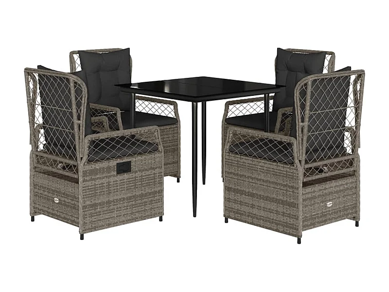 Zalan  5-delige Tuinset met kussens poly rattan grijs