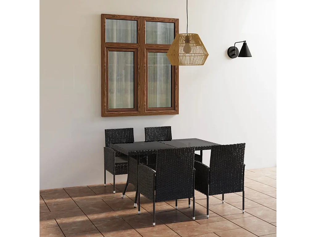 Prolenta Premium -  5-delige Tuinset poly rattan zwart