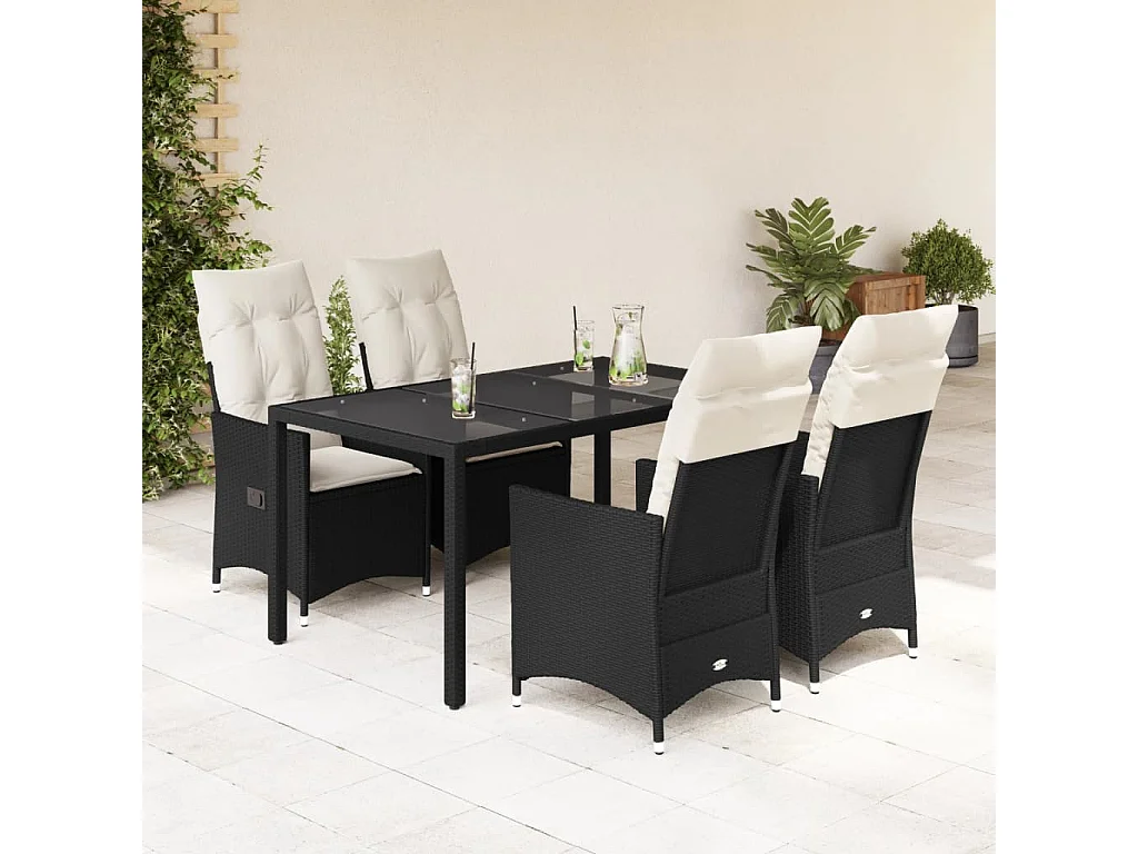 Elm Grove  Ensemble à manger de jardin coussins 5pcs Noir Résine tressée