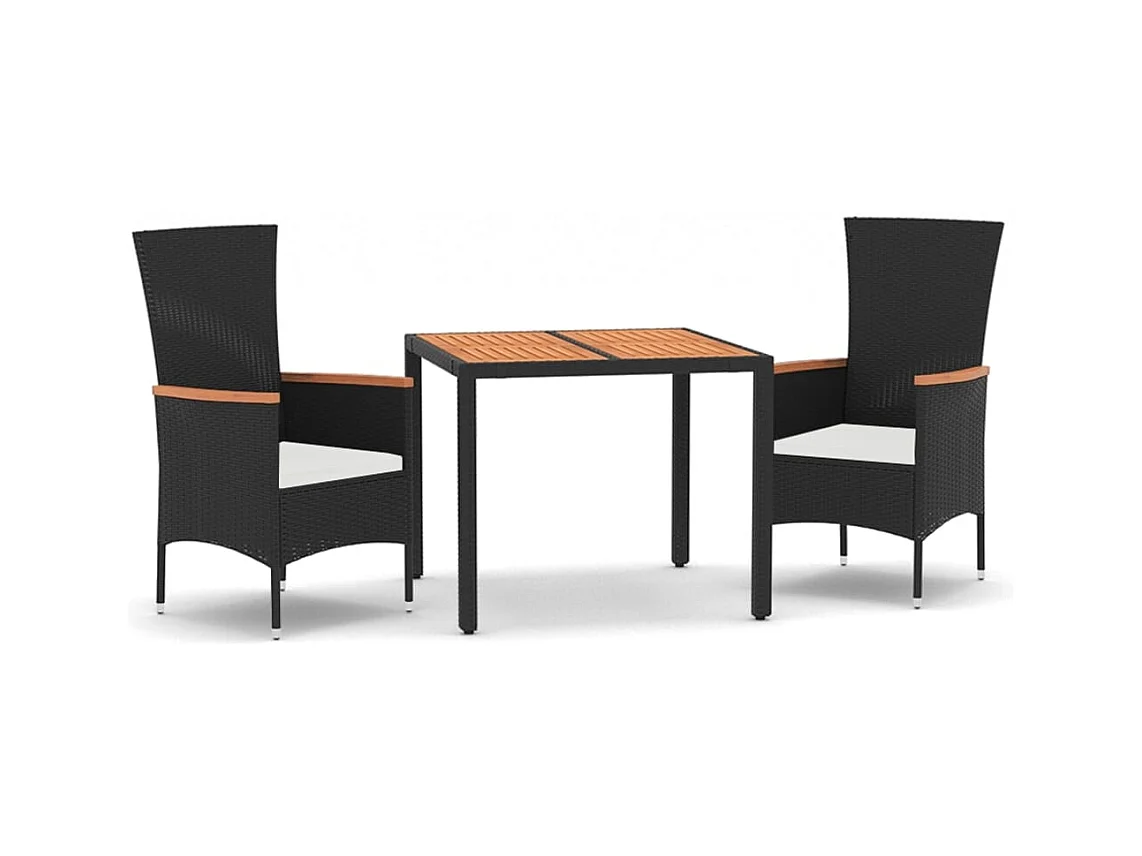 Ziriel  Ensemble à manger de jardin avec coussins 3 pcs Noir