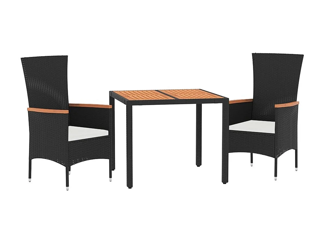 Ziriel  Ensemble à manger de jardin avec coussins 3 pcs Noir