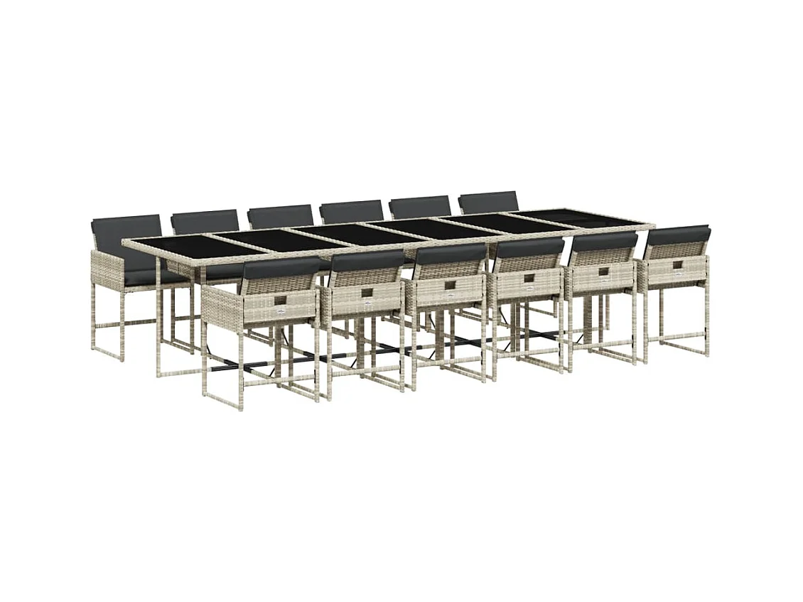 Sener  Ensemble à manger de jardin et coussins 13 pcs gris clair rotin