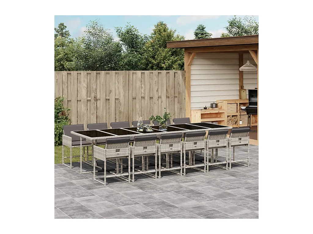 Sener  Ensemble à manger de jardin et coussins 13 pcs gris clair rotin