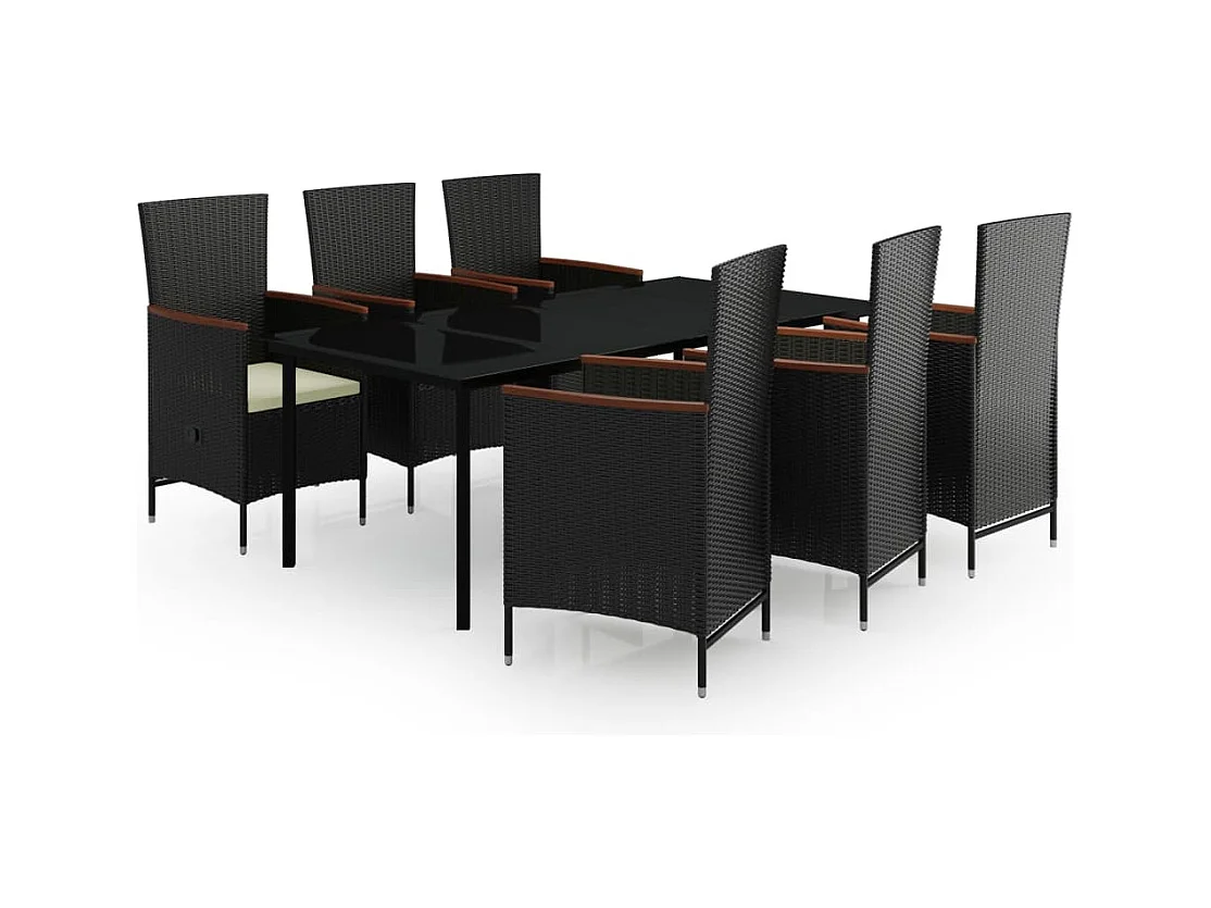 Serafino  Juego de comedor de jardín 7 piezas con cojines negro