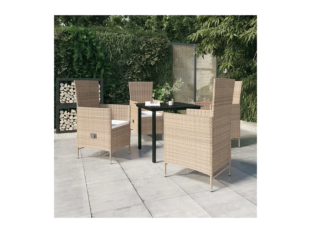 Serafino  Ensemble à manger de jardin avec coussins 5 pcs Beige