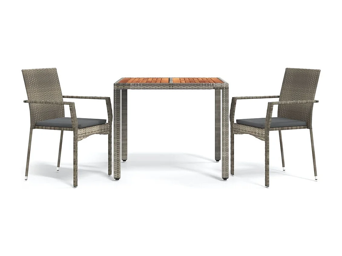 Tønder  Ensemble à manger de jardin 3 pcs coussins gris résine tressée