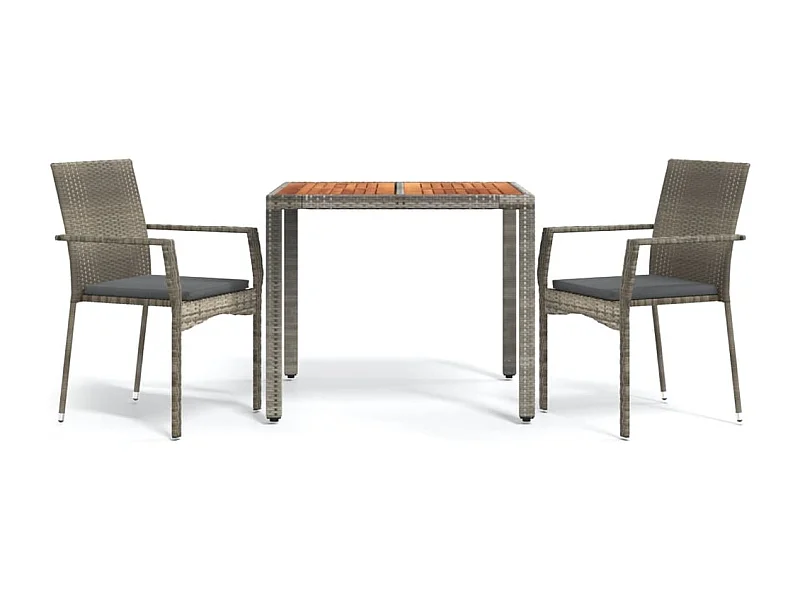 Tønder  Ensemble à manger de jardin 3 pcs coussins gris résine tressée