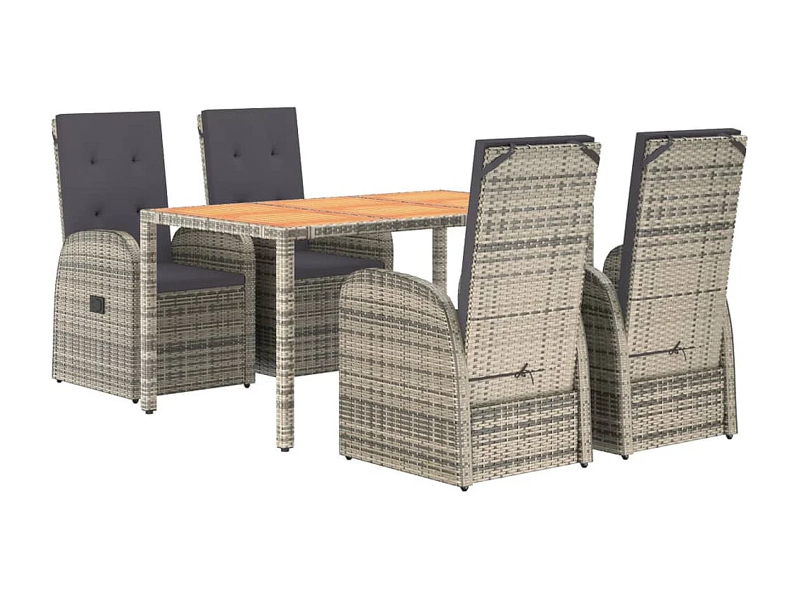 Prolenta Premium -  Set comedor de jardín 5 piezas con cojines ratán sintético gris