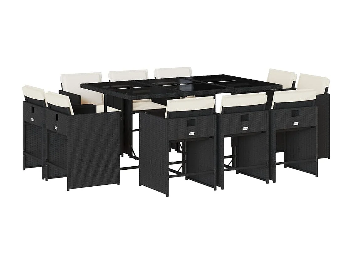 An Daingean  Set de comedor jardín 11 pzas con cojines ratán sintético negro