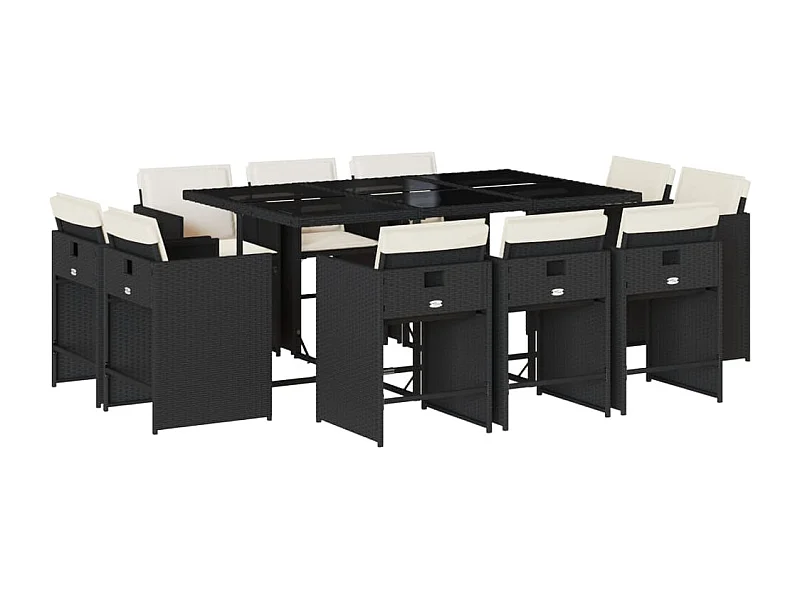 An Daingean  Set de comedor jardín 11 pzas con cojines ratán sintético negro