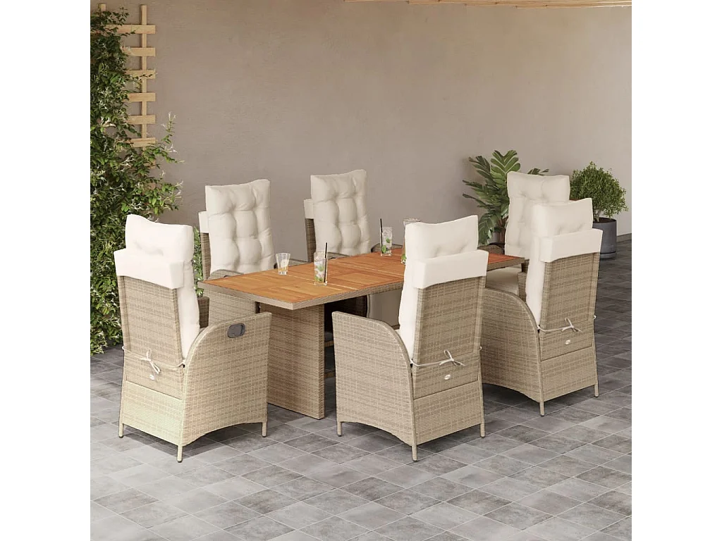 Anselm  Set comedor de jardín 7 pzas con cojines ratán sintético beige