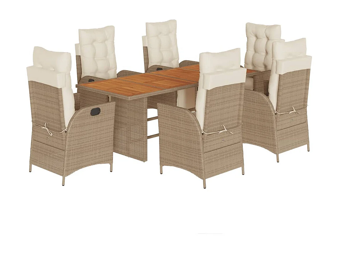 Anselm  Set comedor de jardín 7 pzas con cojines ratán sintético beige