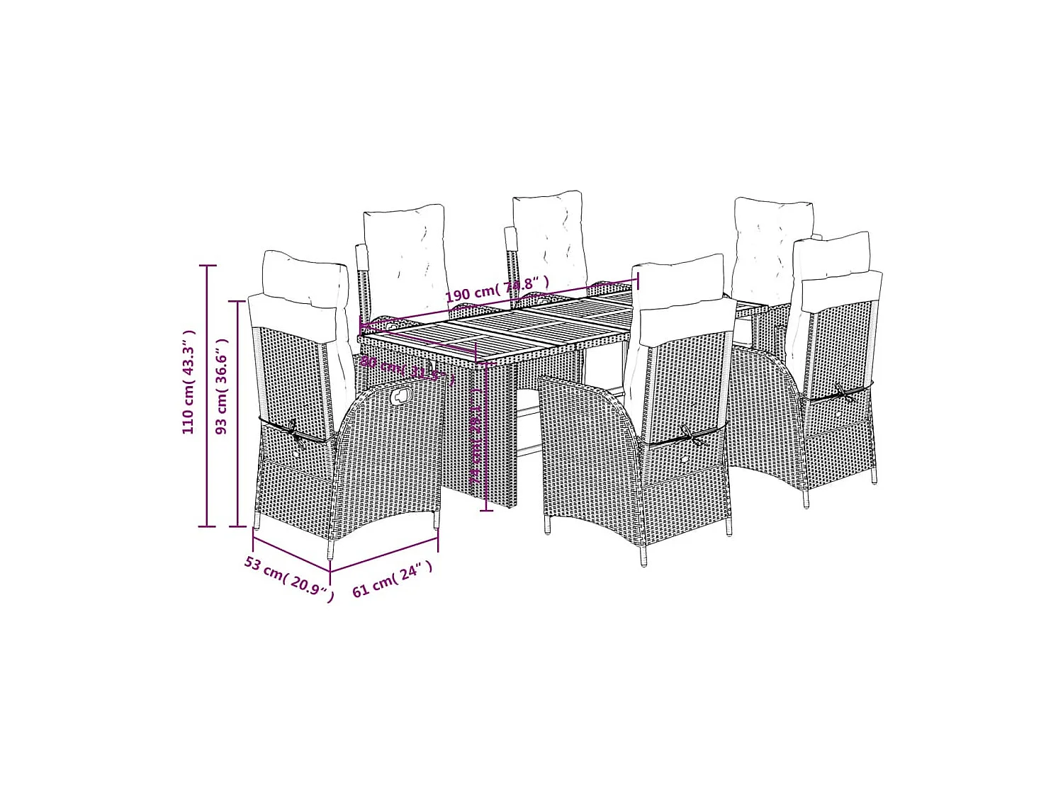 Anselm  Set comedor de jardín 7 pzas con cojines ratán sintético beige