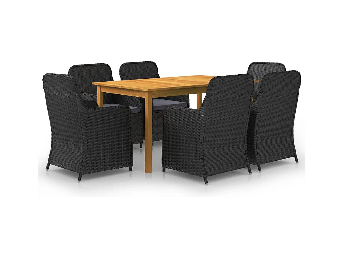 Yassmine  Ensemble à manger de jardin 7 pcs Noir