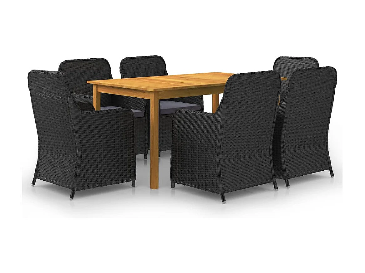 Yassmine  Ensemble à manger de jardin 7 pcs Noir