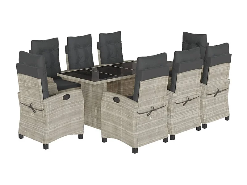 Bryndra  Set comedor de jardín 9 pzas cojines ratán sintético gris claro