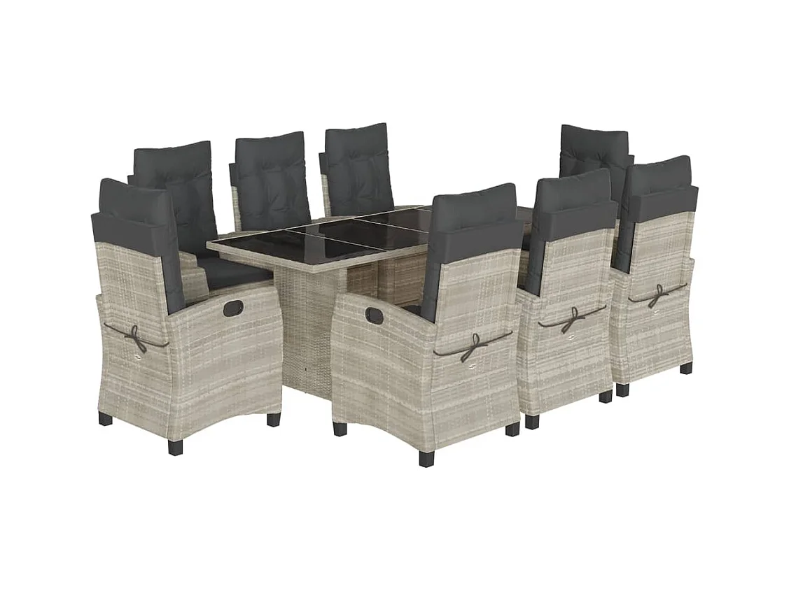 Bryndra  Ensemble à manger de jardin et coussins 9 pcs gris clair rotin