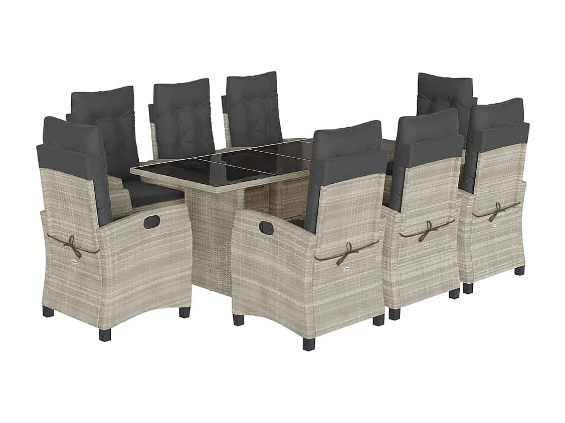 Bryndra  Ensemble à manger de jardin et coussins 9 pcs gris clair rotin